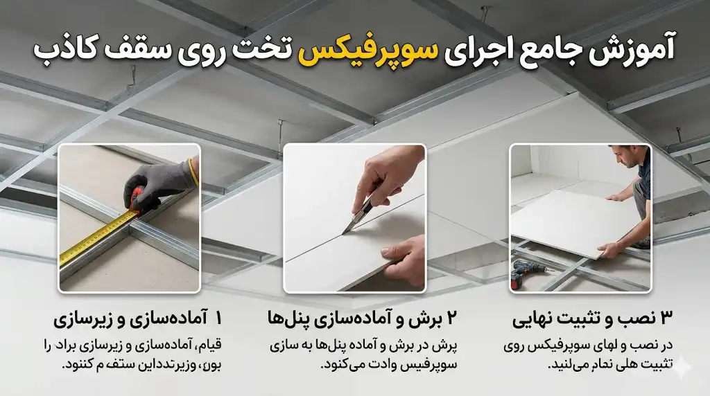 آموزش اجرای سوپرفیکس تخت روی سقف کاذب (از صفر تا صد)