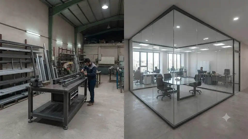 اجرای ویترین فروشگاهی با طراحی مینیمال و فریم فلزی U
