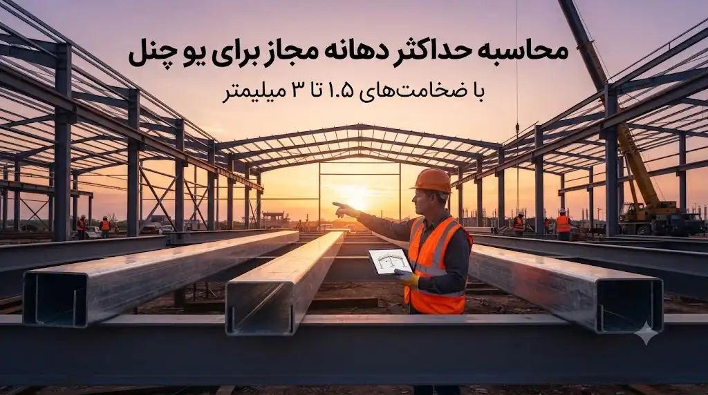 محاسبه حداکثر دهانه مجاز برای یو چنل با ضخامت‌های ۱.۵ تا ۳ میلیمتر